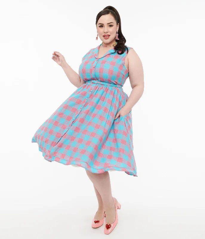 Corduroy dresses for womenDolly & Dotty 1950s Pink & Blue Gingham Cotton Swing Dress