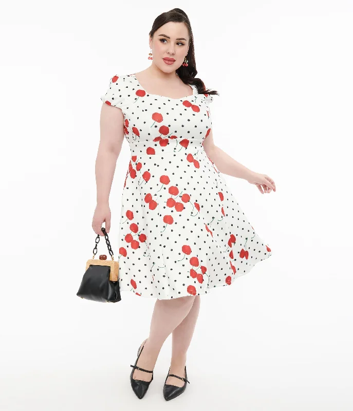 Velvet dresses for winterDolly & Dotty 1950s White Polka Dot Cherry Swing Dress