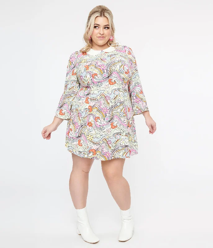 Winter dresses for cold weatherHell Bunny Plus Size 1960s Pastel Rainbow Hazy Daze Floral Shift Dress