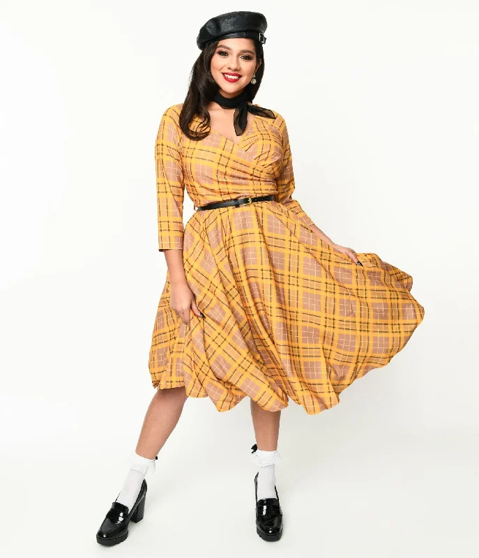 Summer dresses for hot weatherMustard Yellow Plaid Kacee Swing Dress