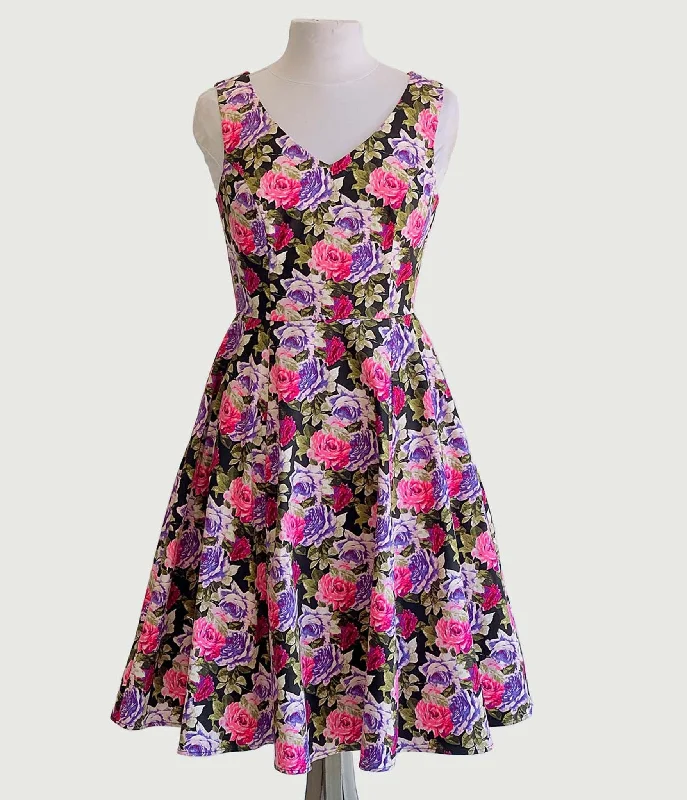 Custom-made dresses for personalized fitsPink & Purple Roses Swing Dress