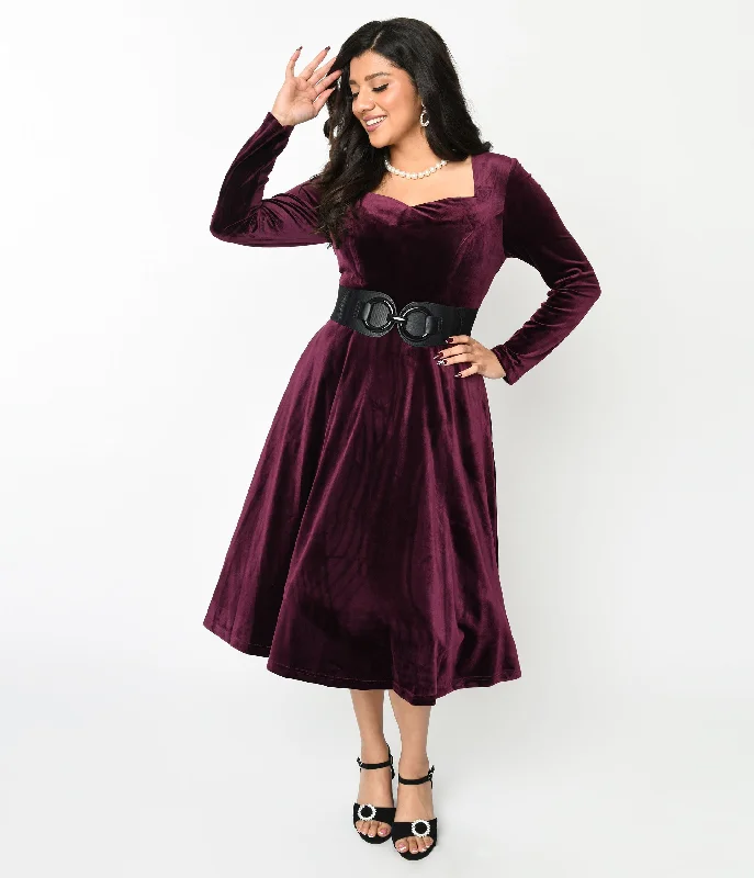 Designer dresses for high-end fashionPlum Wine Velvet Swing Dress