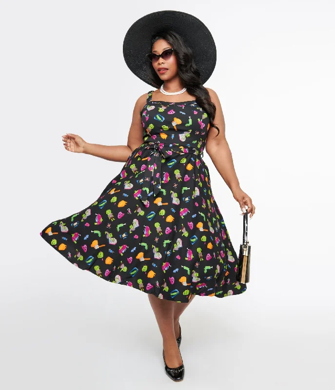 Limited edition dresses for collectorsPlus Size 1950s Black Zombie Print Lori Swing Dress