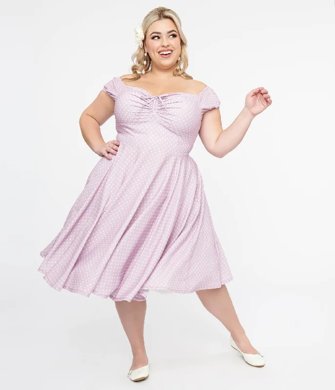 Cocktail dresses for womenPlus Size 1950s Lavender & White Heart Print Victoria Swing Dress