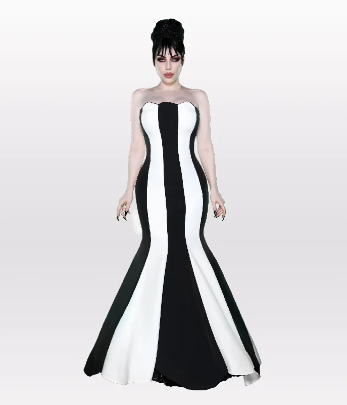 Velvet dresses for winterWeasel Wear Black & White Striped Sandworm Gown