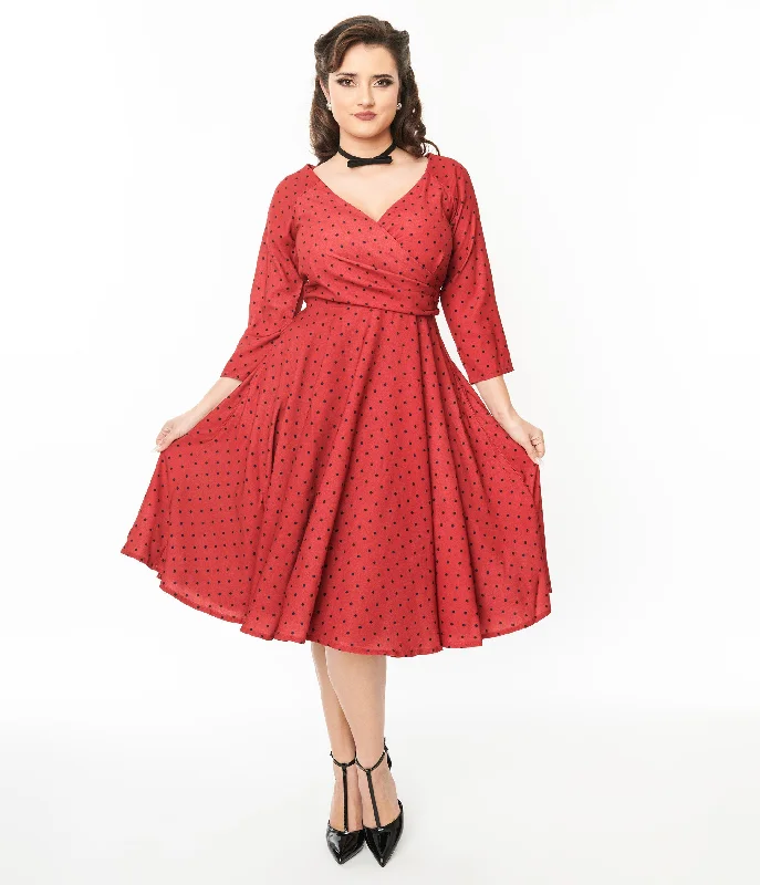 Cold-shoulder dresses for womenRed & Black Polka Dot Genevieve Swing Dress