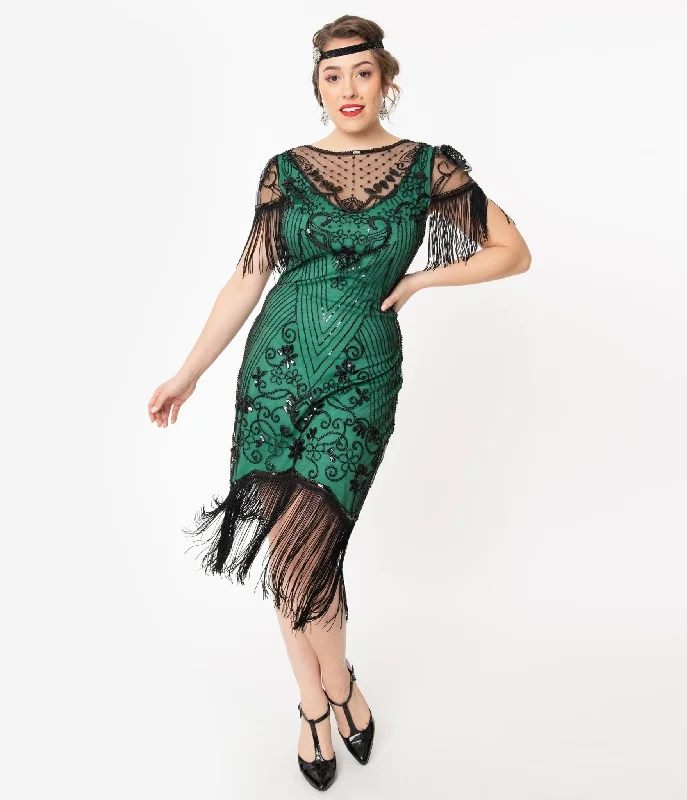 Party dresses for womenUnique Vintage 1920s Green & Black Beaded Nadine Flapper Dress