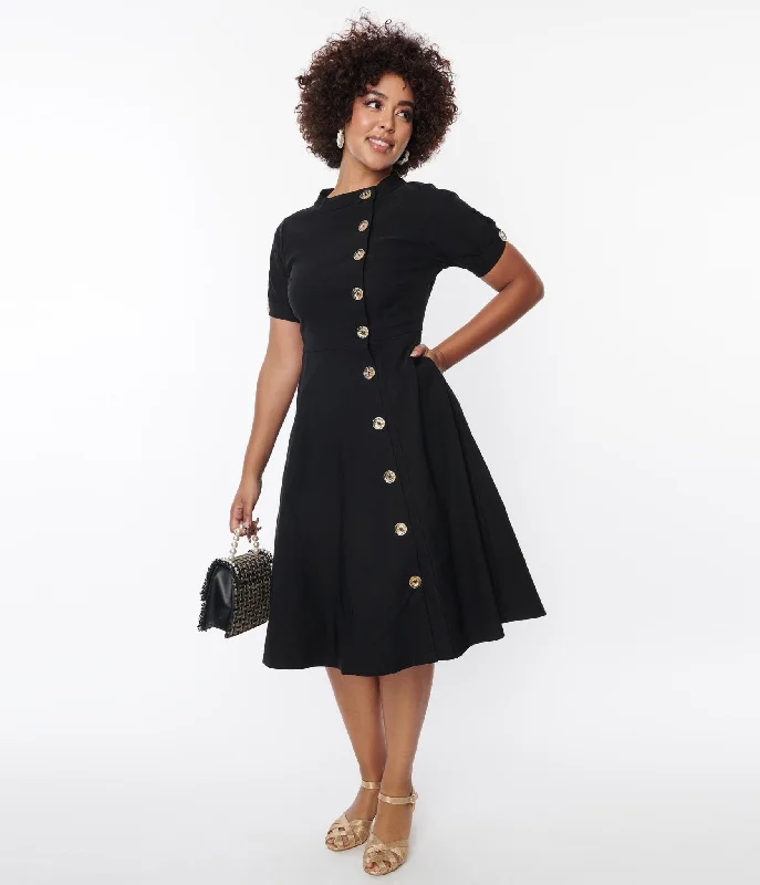 High-low hem dresses for womenUnique Vintage Black Button Swing Dress