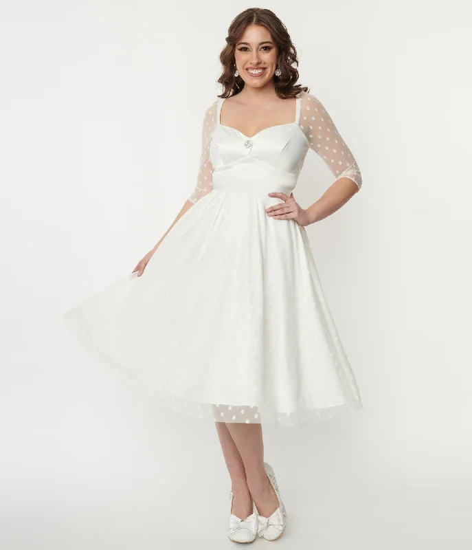 Tight-fitting dresses for womenUnique Vintage Ivory Polka Dot Lamar Bridal Swing Dress