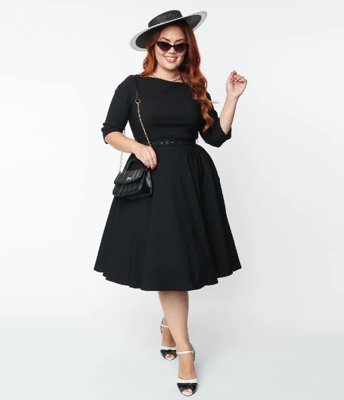 Chiffon dresses for womenUnique Vintage Plus Size 1950s Black Devon Swing Dress