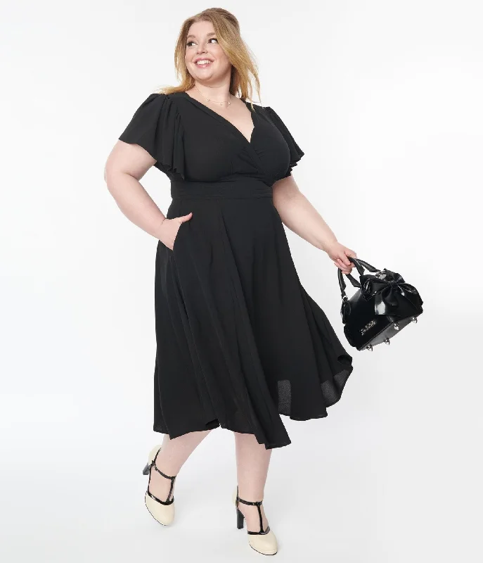 Shift dresses for womenUnique Vintage Plus Size 1940s Black Texture Swing Dress