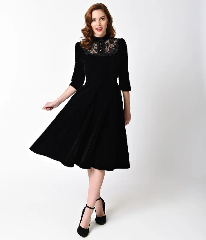 Little black dresses (LBDs) for women1940s Style Black Velvet & Lace Nightshade Half Sleeve Swing Dress