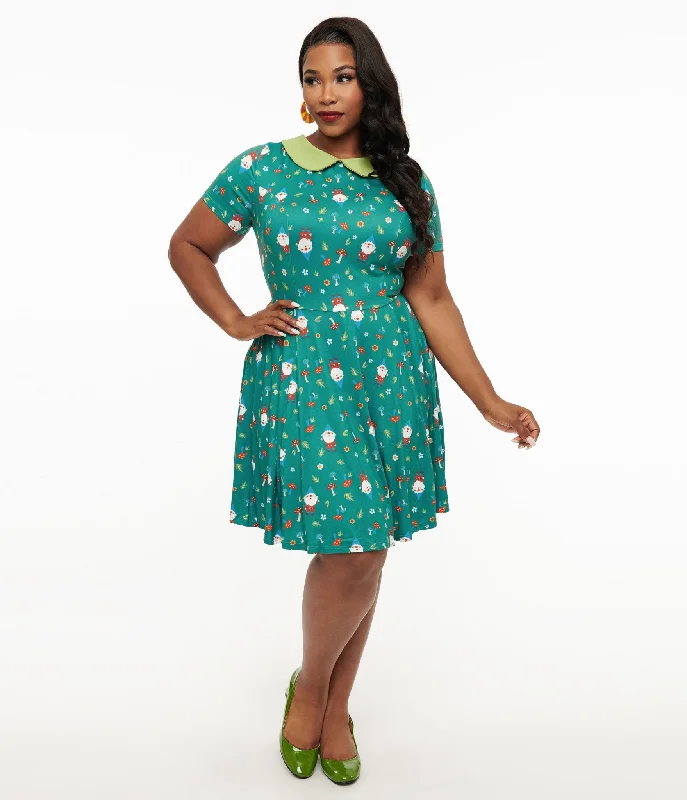 Fit-and-flare dresses for womenUnique Vintage Plus Size 1950s Green Gnome Print Fit & Flare Dress