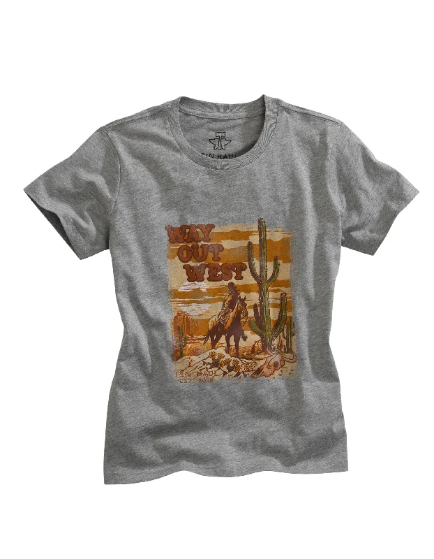 Petite women's topsWOMENS WAY OUT WEST DESERT SCENERY SCREEN PRINT GREY SHORT SLEEVE T-SHIRT