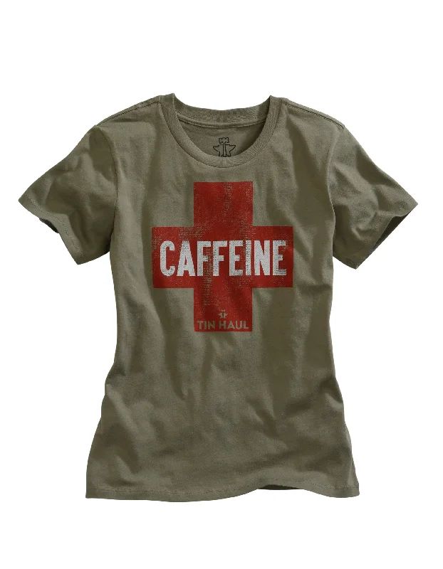 Easy-care women's topsWOMENS RED CROSS NEED CAFFEINE SCREEN PRINT DARK GREY SHORT SLEEVE T-SHIRT