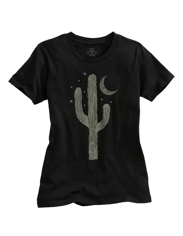 Zip-up women's topsWOMENS SINGLE CACTUS SCREEN PRINT BLACK SHORT SLEEVE T-SHIRT