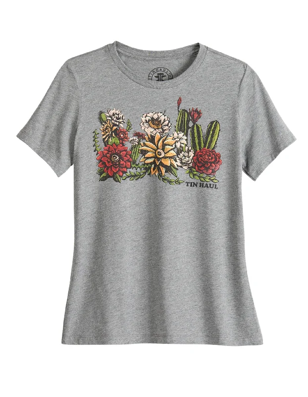 One-shoulder women's topsWOMENS SHORT SLEEVE TIN HAUL CACTUS GARDEN SCREEN PRINT T SHIRT HEATHER GREY RELAX FIT