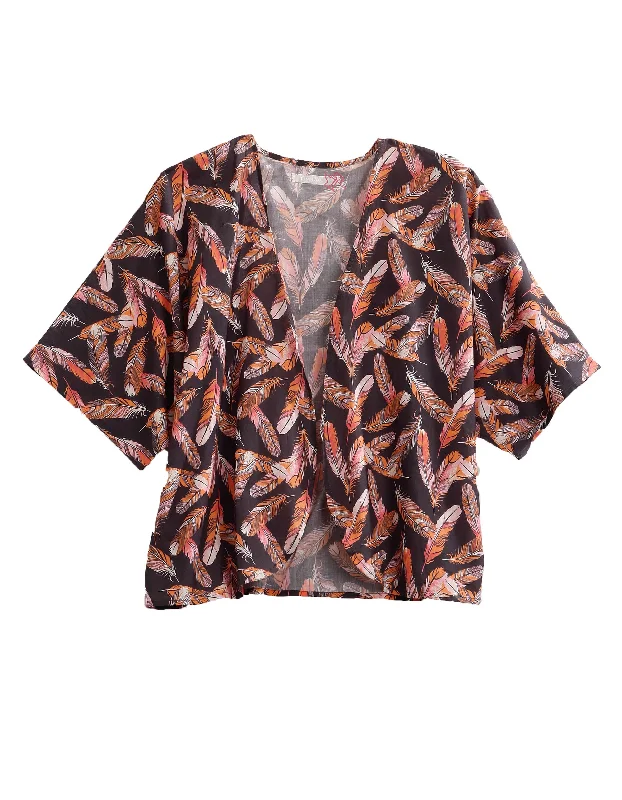 Geometric print women's topsWOMENS FEATHER PRINT TIN HAUL KIMONO