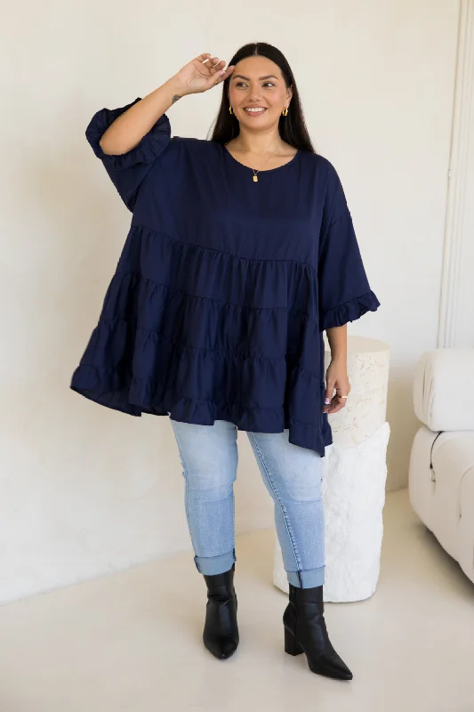 Vintage women's topsSofia Top | Navy Tencel