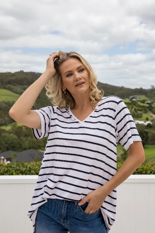 Wrap women's topsT-Shirt Top | Navy/White Stripe